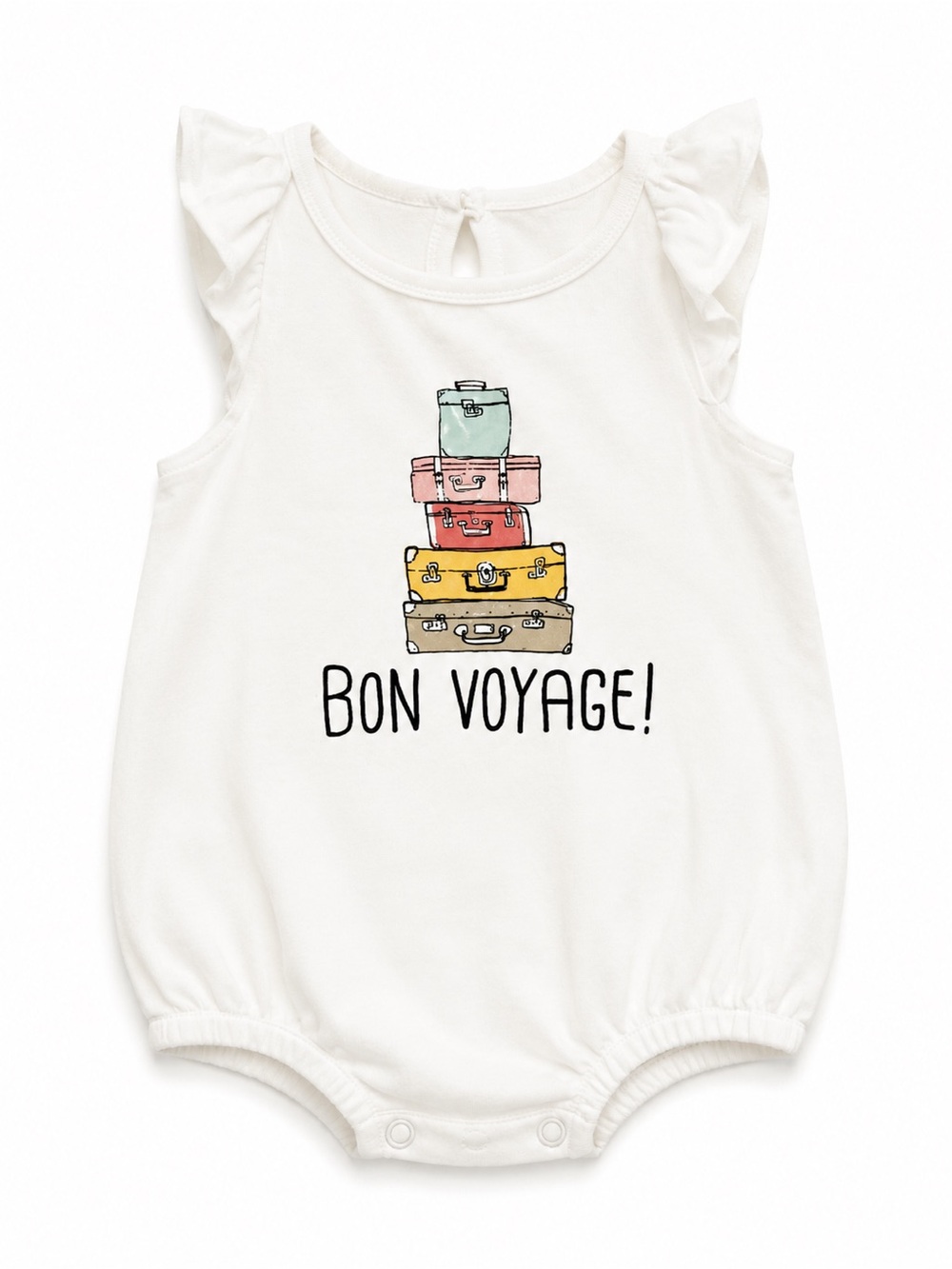 Indigo White Baby One-Piece Romper with Pastel Luggage Graphic